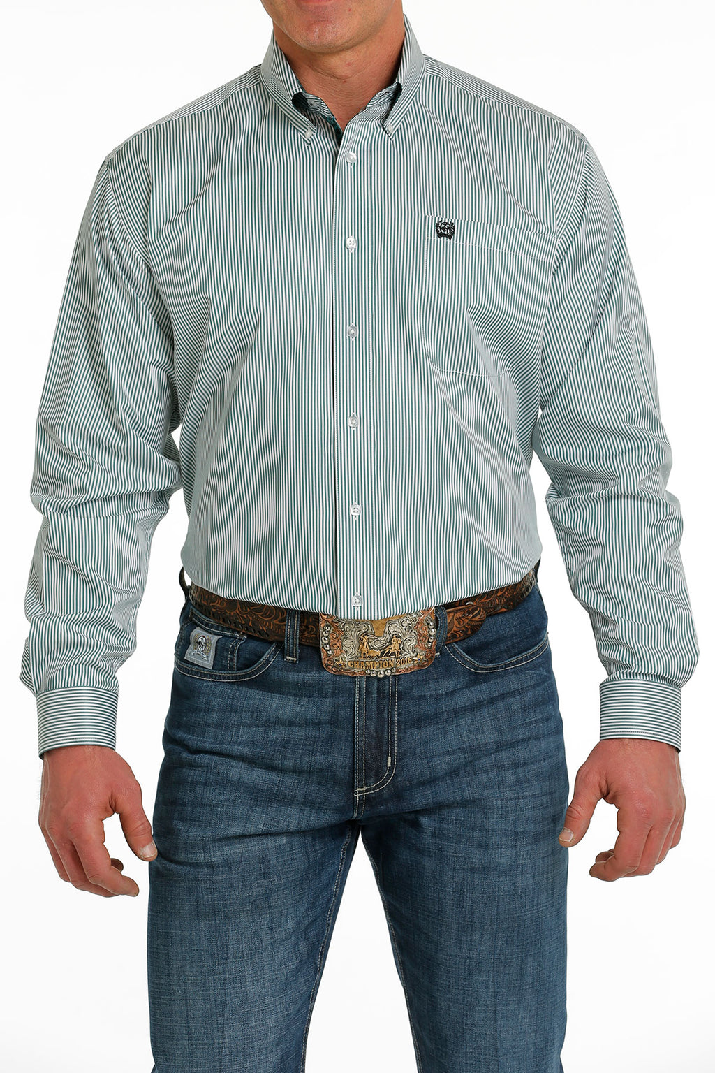 CINCH Men's Teal Stripe Button-Down Western Shirt