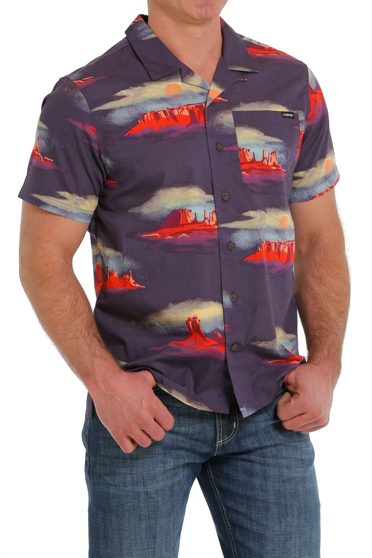 CINCH Men's Purple Short Sleeve Button-Down Western Shirt