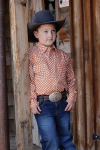 CINCH Boy's Long Sleeve Orange Snap Front Western Shirt