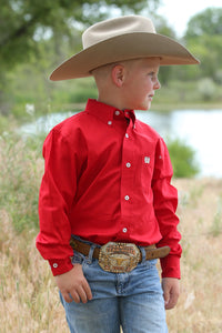 CINCH Boy's Long Sleeve Solid Red Button-Down Western Shirt