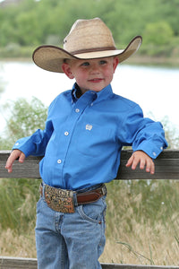 CINCH Boy's Long Sleeve Solid Blue Button-Down Western Shirt