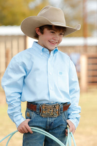 CINCH Boy's Long Sleeve Light Blue Stripe Button-Down Western Shirt