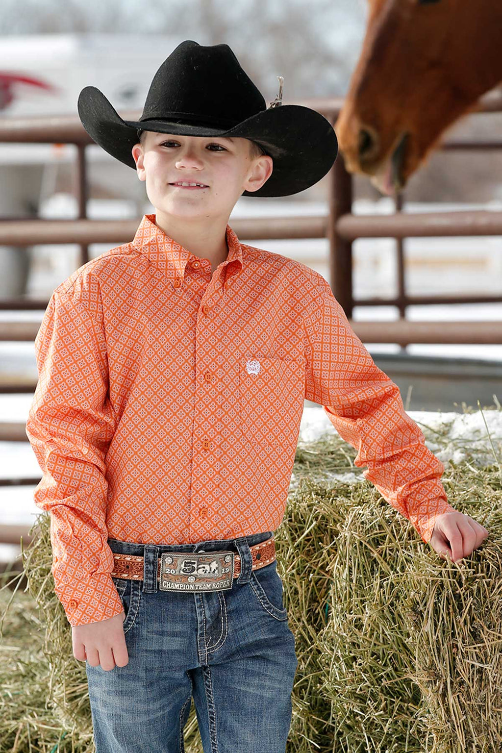 CINCH Boy's Orange Button-Down Western Shirt