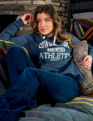 COWGIRL TUFF Women's CTC Athletic Print Junior Fit Hooded Sweatshirt (Navy)