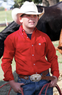CINCH Boy's Long Sleeve Solid Red Button-Down Western Shirt