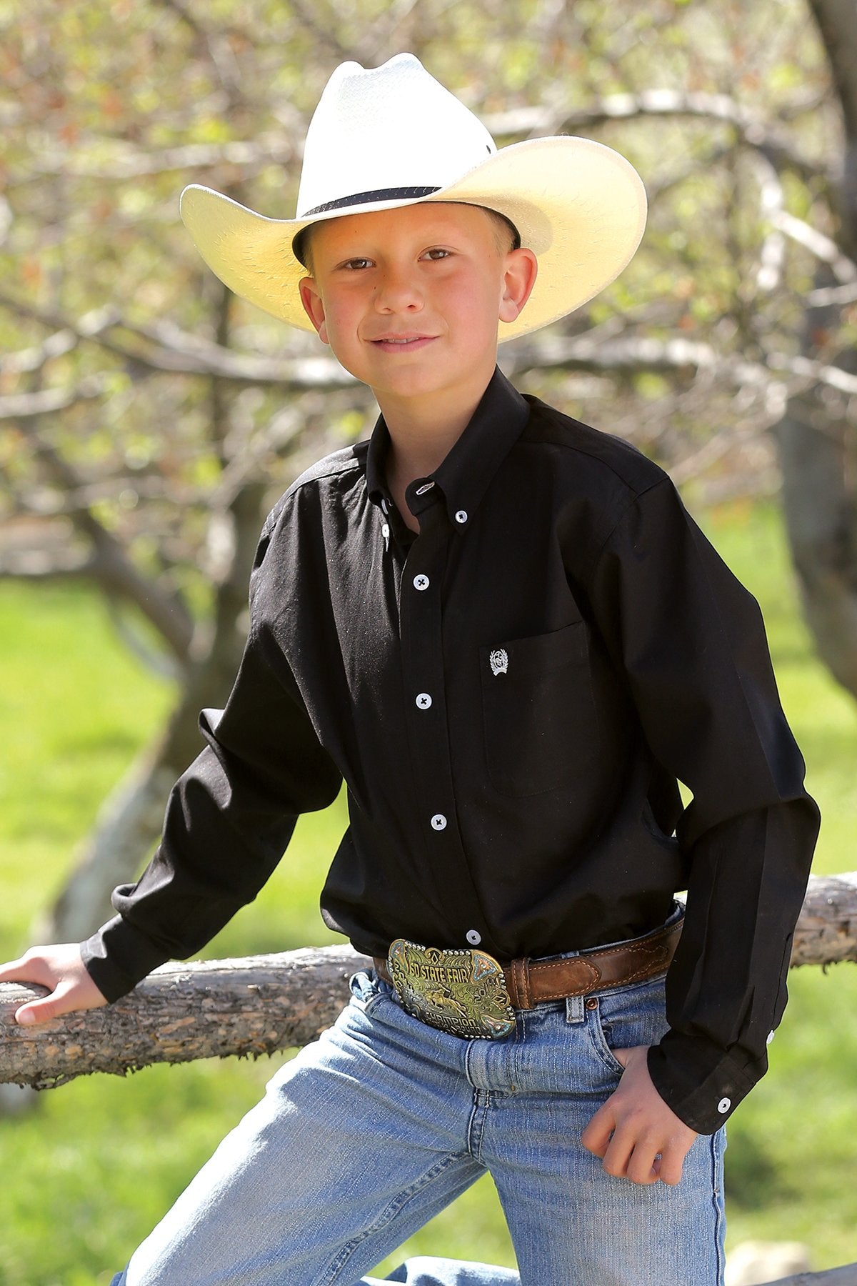 CINCH Boy's Long Sleeve Solid Black Button-Down Western Shirt